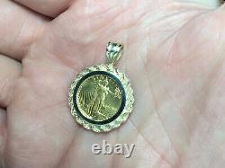 22K FINE GOLD 1/10 OZ LADY LIBERTY COIN set WITH -14K ROPE FRAME PENDANT