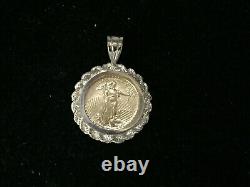 22K FINE GOLD 1/10 OZ LADY LIBERTY COIN set WITH -14K ROPE FRAME PENDANT