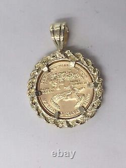 22K FINE GOLD 1/10 OZ LADY LIBERTY COIN set WITH -14K ROPE FRAME PENDANT