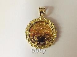 22K FINE GOLD 1/10 OZ LADY LIBERTY COIN set WITH -14K ROPE FRAME PENDANT