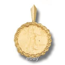 22K FINE GOLD 1/10 OZ LADY LIBERTY COIN set WITH -14K ROPE FRAME PENDANT 4.9 gm