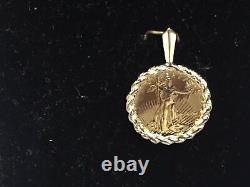 22K FINE GOLD 1/10 OZ LADY LIBERTY COIN set WITH -14K ROPE FRAME PENDANT 4.9 gm