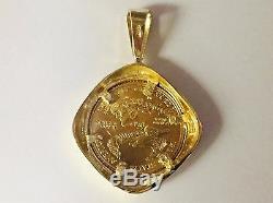 22K FINE GOLD 1/10 OZ LADY LIBERTY COIN set in -14K FRAME PENDANT