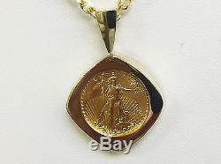 22K FINE GOLD 1/10 OZ LADY LIBERTY COIN set in -14K FRAME PENDANT