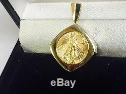 22K FINE GOLD 1/10 OZ LADY LIBERTY COIN set in -14K FRAME PENDANT