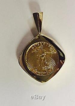 22K FINE GOLD 1/10 OZ LADY LIBERTY COIN set in -14K FRAME PENDANT