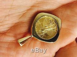 22K FINE GOLD 1/10 OZ LADY LIBERTY COIN set in -14K FRAME PENDANT