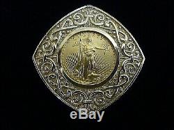 22K FINE GOLD 1/10 OZ Lady Liberty 5 Dollar Coin Pendant set in 14K YG 8.4 Grams