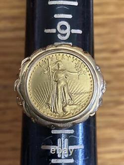 22K-FINE GOLD 1/10 OZ US AMERICAN EAGLE COIN in-14k SOLID GOLD NUGGET Ring