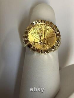 22K-FINE GOLD 1/10 OZ US AMERICAN EAGLE COIN in-14k Solid Gold NUGGET Ring