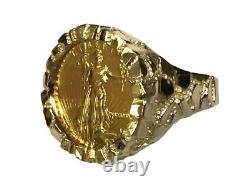 22K-FINE GOLD 1/10 OZ US AMERICAN EAGLE COIN in-14k Solid Gold NUGGET Ring