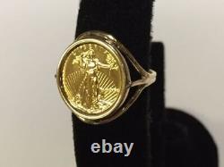 22K FINE GOLD 1/10 OZ US LADY LIBERTY COIN in 14k Solid Yellow Gold Ring