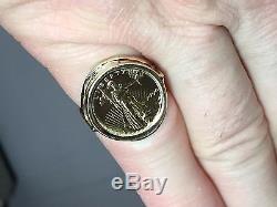 22K FINE GOLD 1/10 OZ US LADY LIBERTY COIN in 14k gold Ring