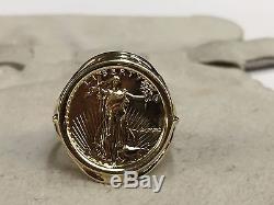 22K FINE GOLD 1/10 OZ US LADY LIBERTY COIN in 14k gold Ring