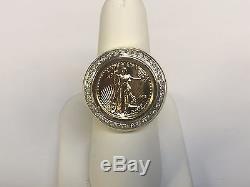 22K FINE GOLD 1/10 OZ US LIBERTY COIN. 36 TCW diamonds in Heavy 14k Gold Ring