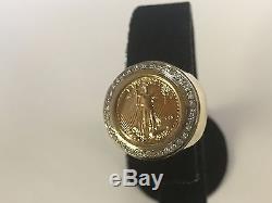 22K FINE GOLD 1/10 OZ US LIBERTY COIN. 36 TCW diamonds in Heavy 14k Gold Ring