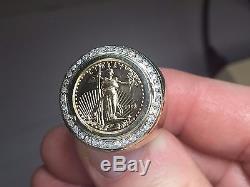 22K FINE GOLD 1/10 OZ US LIBERTY COIN. 36 TCW diamonds in Heavy 14k Gold Ring