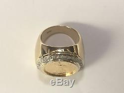 22K FINE GOLD 1/10 OZ US LIBERTY COIN. 36 TCW diamonds in Heavy 14k Gold Ring