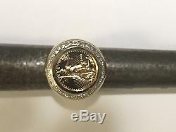 22K FINE GOLD 1/10 OZ US LIBERTY COIN. 36 TCW diamonds in Heavy 14k Gold Ring