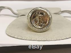 22K FINE GOLD 1/10 OZ US LIBERTY COIN. 36 TCW diamonds in Heavy 14k Gold Ring