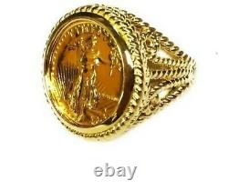 22K FINE GOLD 1/10 OZ US LIBERTY COIN in 14k Solid Yellow Gold Ring