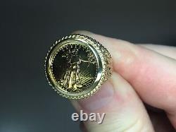 22K FINE GOLD 1/10 OZ US LIBERTY COIN in 14k Solid Yellow Gold Ring