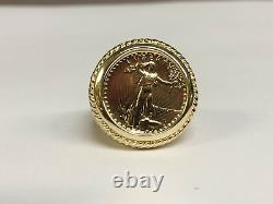 22K FINE GOLD 1/10 OZ US LIBERTY COIN in 14k Solid Yellow Gold Ring