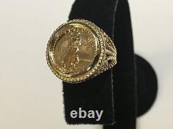 22K FINE GOLD 1/10 OZ US LIBERTY COIN in 14k Solid Yellow Gold Ring