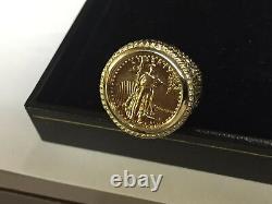 22K FINE GOLD 1/10 OZ US LIBERTY COIN in 14k Solid Yellow Gold Ring