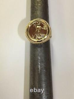 22K FINE GOLD 1/10 OZ US LIBERTY COIN in 14k Solid Yellow Gold Ring