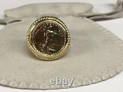 22K FINE GOLD 1/10 OZ US LIBERTY COIN in 14k Solid Yellow Gold Ring