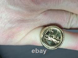 22K FINE GOLD 1/10 OZ US LIBERTY COIN in 14k Solid Yellow Gold Ring