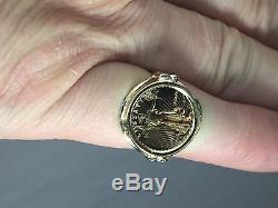 22K FINE GOLD 1/10 OZ US LIBERTY COIN in 14k Yellow Gold Ladies Heart Ring