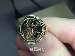 22K FINE GOLD 1/10 OZ US LIBERTY COIN in 14k Yellow Gold Ladies Ring