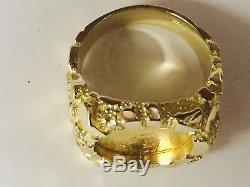 22K FINE GOLD 1/10 OZ US LIBERTY COIN in 14k Yellow Gold Nugget Mens Ring 21 MM
