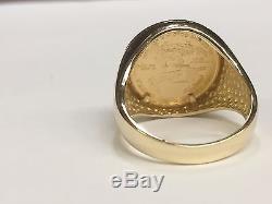 22K FINE GOLD 1/10 OZ US LIBERTY COIN in 14k gold Ring 20 MM