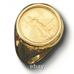 22K FINE GOLD 1/10 OZ US LIBERTY COIN in 14k gold Ring 20 MM Sz 9