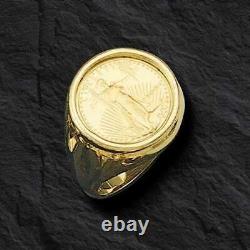 22K FINE GOLD 1/10 OZ US LIBERTY COIN in 14k gold Ring 20 MM Sz 9