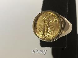 22K FINE GOLD 1/10 OZ US LIBERTY COIN in 14k gold Ring 20 MM Sz 9