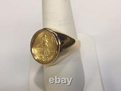 22K FINE GOLD 1/10 OZ US LIBERTY COIN in 14k gold Ring 20 MM Sz 9