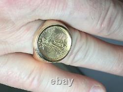 22K FINE GOLD 1/10 OZ US LIBERTY COIN in 14k gold Ring 20 MM Sz 9