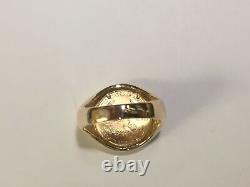 22K FINE GOLD 1/10 OZ US LIBERTY COIN in 14k gold Ring 20 MM Sz 9