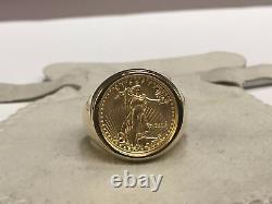 22K FINE GOLD 1/10 OZ US LIBERTY COIN in 14k gold Ring 20 MM Sz 9