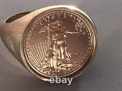 22K FINE GOLD 1/10 OZ US LIBERTY COIN in Set in 14k gold ring MATTE FINISH