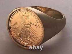 22K FINE GOLD 1/10 OZ US LIBERTY COIN in Set in 14k gold ring MATTE FINISH