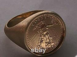22K FINE GOLD 1/10 OZ US LIBERTY COIN in Set in 14k gold ring MATTE FINISH