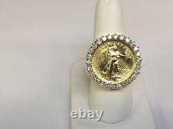 22K FINE GOLD 1/4 OZ LADY LIBERTY COIN 2.05 TCW diamonds in Heavy 14k Gold Ring