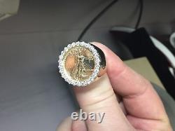 22K FINE GOLD 1/4 OZ LADY LIBERTY COIN 2.05 TCW diamonds in Heavy 14k Gold Ring