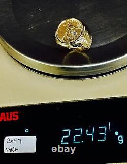 22K FINE GOLD 1/4 OZ LADY LIBERTY COIN in Heavy 14k Solid Yellow Gold Ring