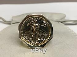 22K FINE GOLD 1/4 OZ LADY LIBERTY COIN in Heavy 14k gold Ring